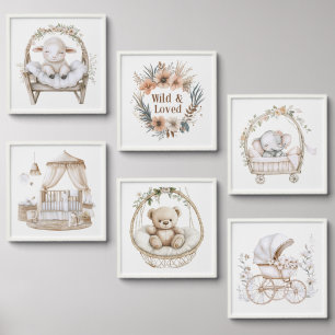 Whimsical Animal & Floral Illustrations Peel And Stick Photo Tile