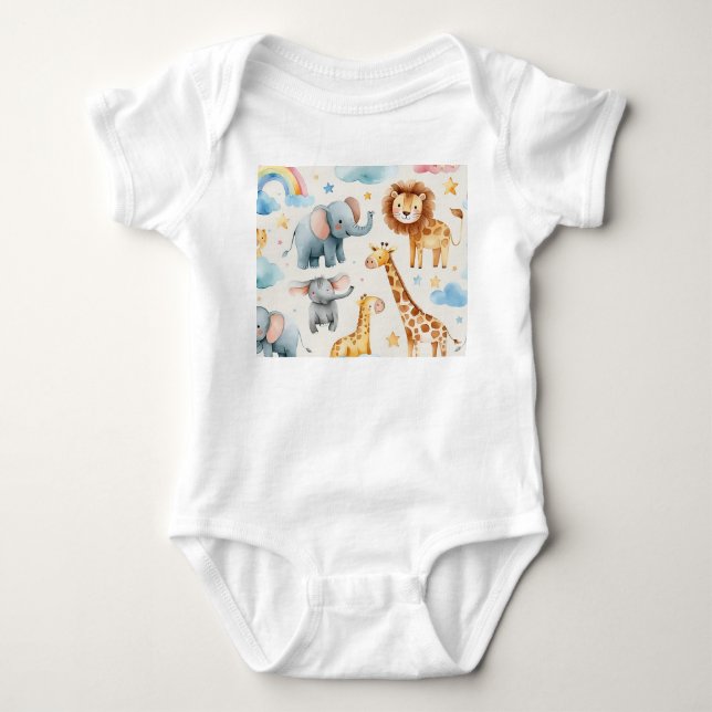 Whimsical Animal Friends Children's Clothing  Baby Bodysuit (Front)