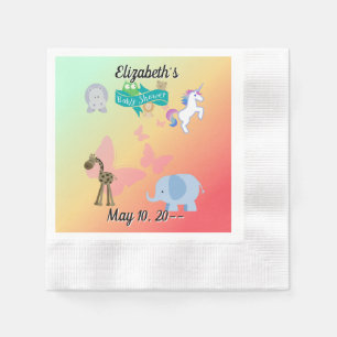 Whimsical Animal Parade Green Yellow Orange Napkins