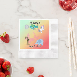 Whimsical Animal Parade Green Yellow Orange Napkins