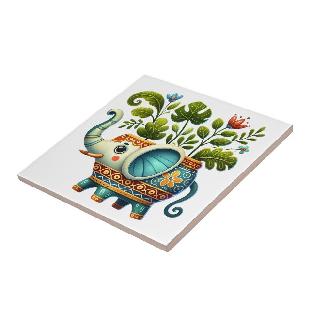 Whimsical Animal Planter Ceramic Tile (Side)