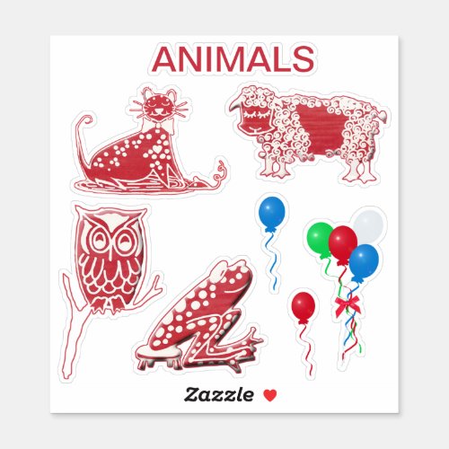 Whimsical Animal Scrapbooking Red  White Stickers