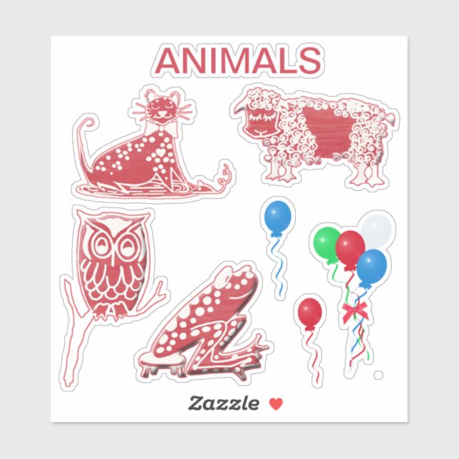 Whimsical Animal Scrapbooking Red & White Stickers (Sheet)