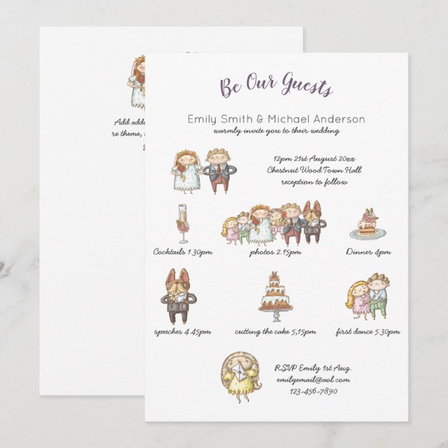 Whimsical Animal Timeline Wedding Invitations (Front/Back)