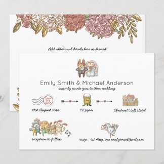 Whimsical Animal Timeline Wedding Invitations