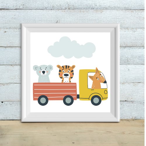 whimsical animal truck poster