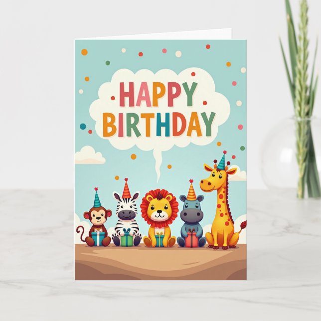Whimsical Animals Birthday Card (Front)