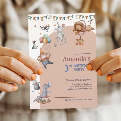 Whimsical Animals Circus Birthday Party Invitation