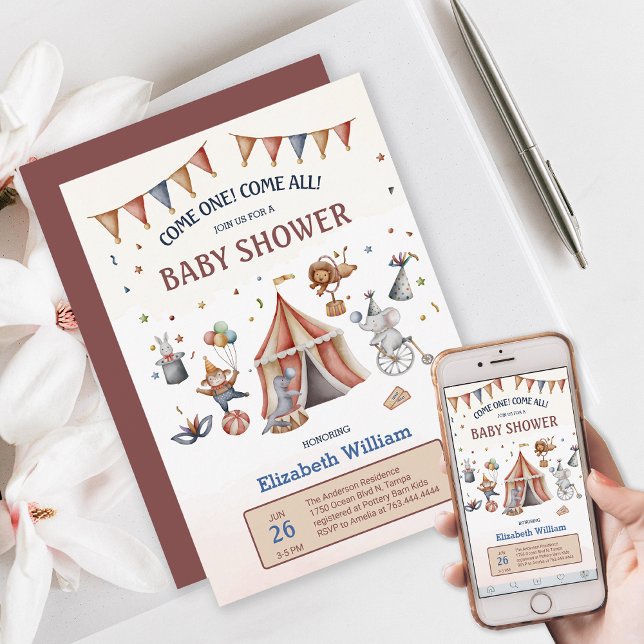 Whimsical Animals Circus Party Baby Shower Invitation (Whimsical Animal Circus Party Baby Shower Invitation)