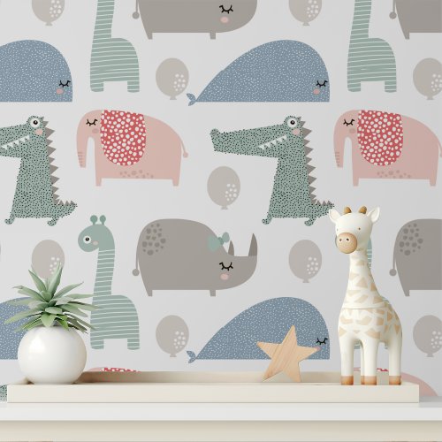 Whimsical Animals Cute Modern Kids Pattern Wallpaper