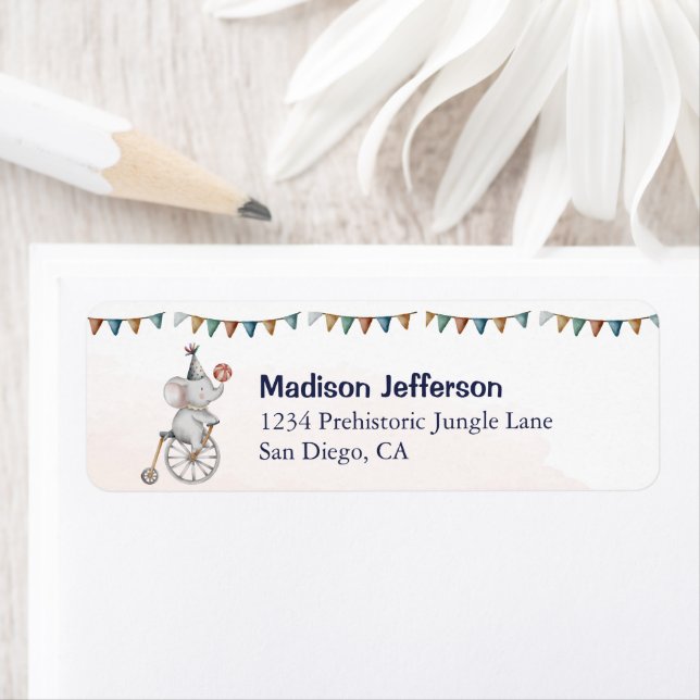 Whimsical Animals Elephant Circus Address Label (Insitu)