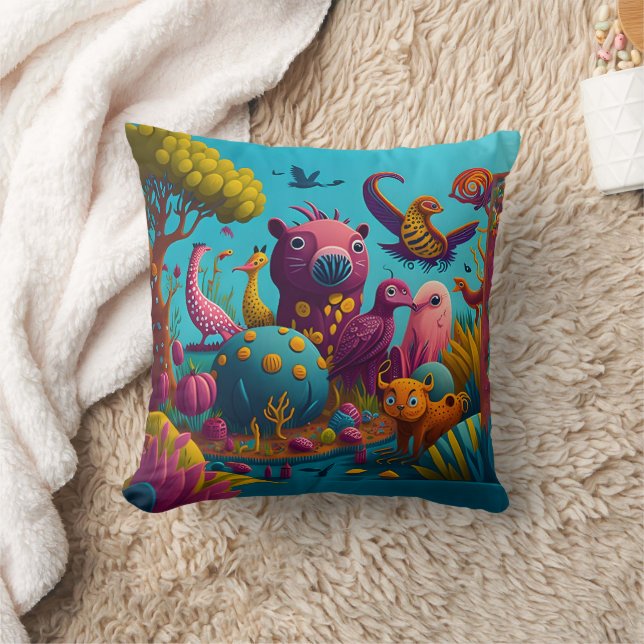 Whimsical Animals Extraordinary Adventures Throw Pillow (Blanket)