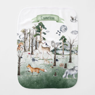 Whimsical Animals in the Woodland Customizable Baby Burp Cloth