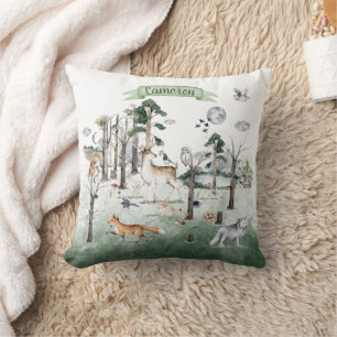 Whimsical Animals in the Woodland Customizable Throw Pillow