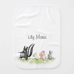 Whimsical Animals Marching Band Personalized Baby Burp Cloth