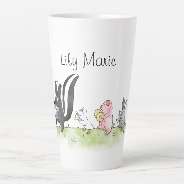 Whimsical Animals Marching Band Personalized  Latte Mug (Front)