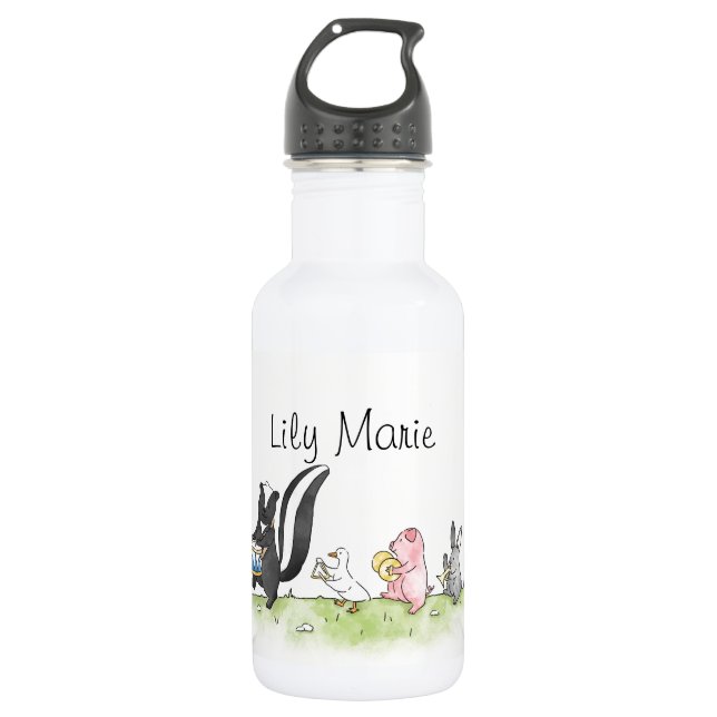 Whimsical Animals Marching Band Personalized   Stainless Steel Water Bottle (Front)