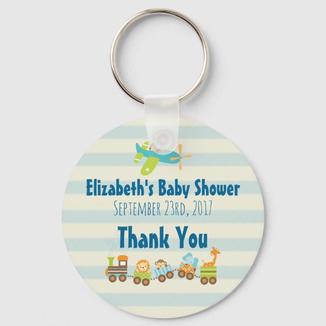 Whimsical Animals Toy Train Baby Shower Thanks Keychain (Front)