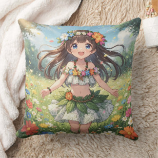 Whimsical Anime Girl  Throw Pillow