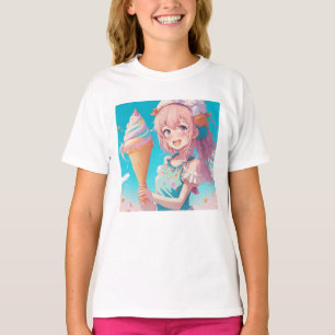Whimsical Anime Girl with Ice Cream Cone T-Shirt