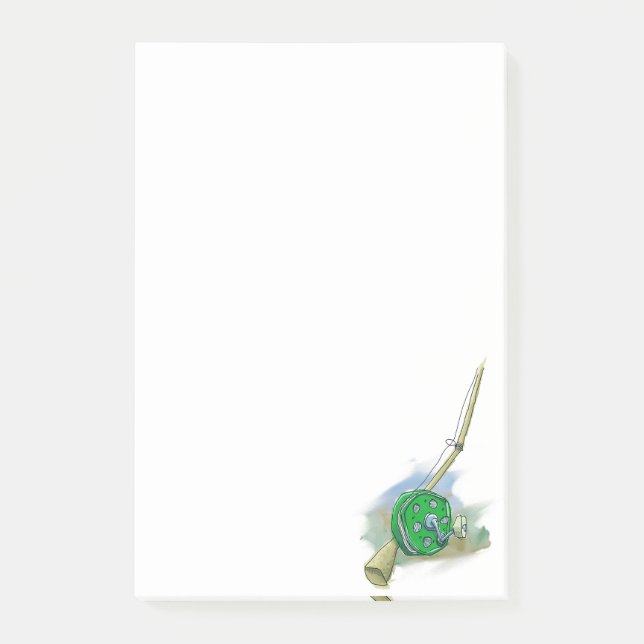Whimsical Antique Fishing Reel Post-It Notes (Front)