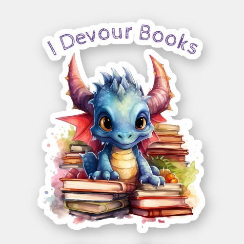   Whimsical AP88 Dragon READING devouring BOOK Sticker