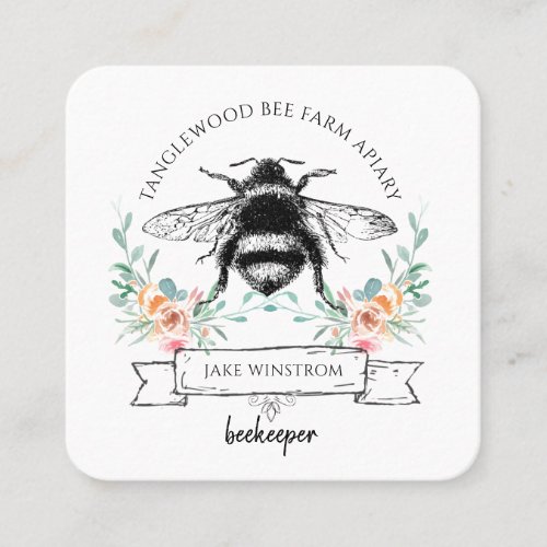 Whimsical Apiary Honey Bee Logo Beekeeper Square Business Card