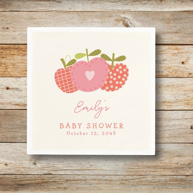 Whimsical Apple Theme Fall Baby Shower Pink Red Napkins (Creator Uploaded)