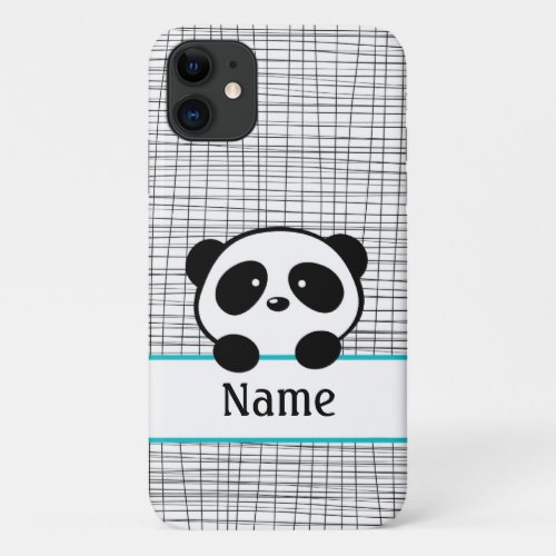 Whimsical Aqua Blue Personalized Panda iPhone 11 Case