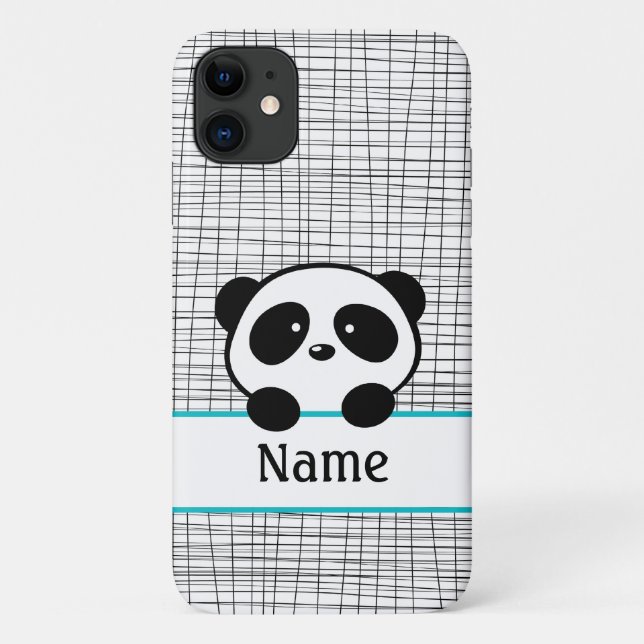 Whimsical Aqua Blue Personalized Panda Case-Mate iPhone Case (Back)