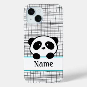 Whimsical Aqua Blue Personalized Panda iPhone 15 Case