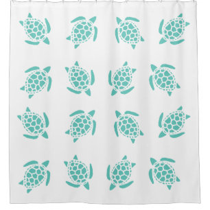 Whimsical Aqua Blue Sea Turtles Nautical Pattern Shower Curtain