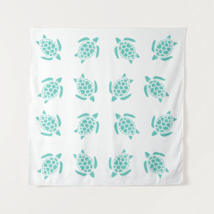 Whimsical Aqua Blue Sea Turtles Nautical Pattern  Tapestry