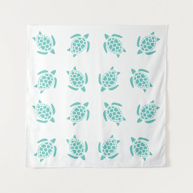 Whimsical Aqua Blue Sea Turtles Nautical Pattern  Tapestry (Front)