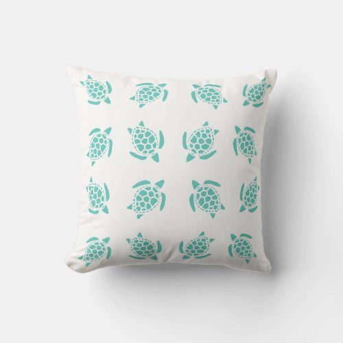 Whimsical Aqua Blue Sea Turtles Nautical Pattern  Throw Pillow