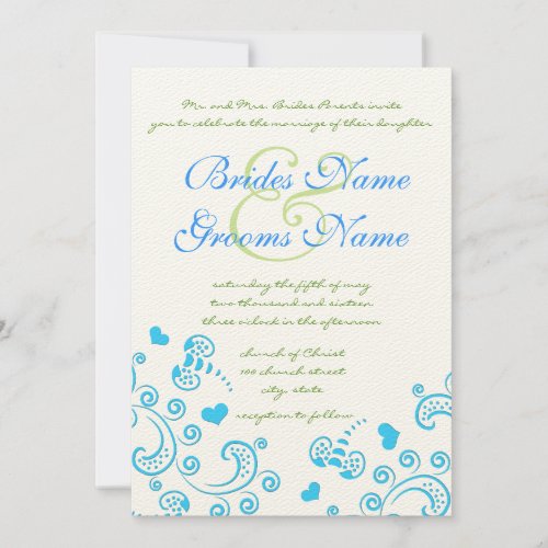 Whimsical Aqua Bumble Bee Swirl Wedding Invite