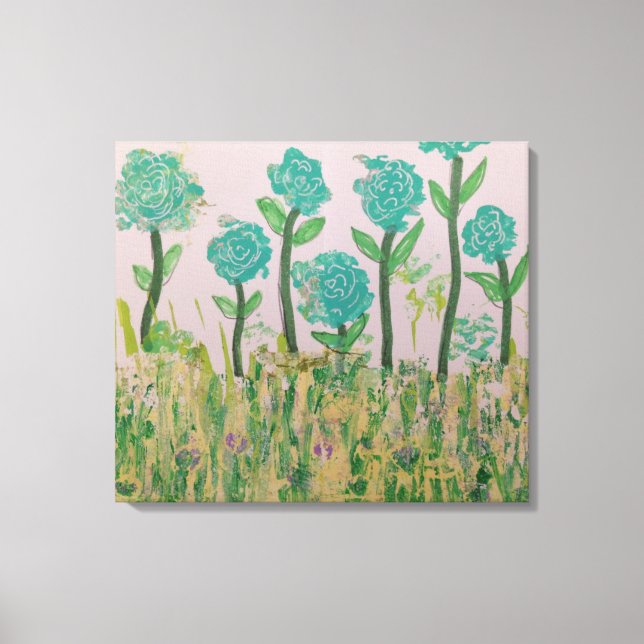 Whimsical Aqua Flowers Canvas Print (Front)