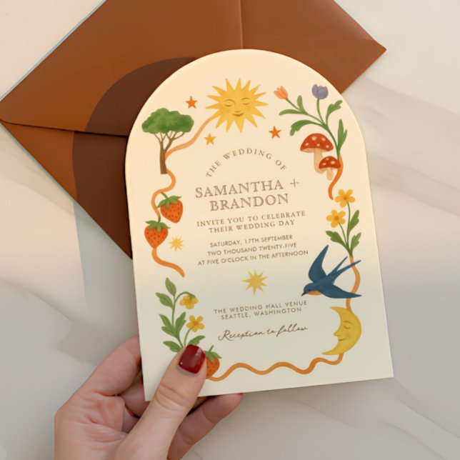 Whimsical Arch Sun & Moon Floral Wedding  Invitation (Creator Uploaded)