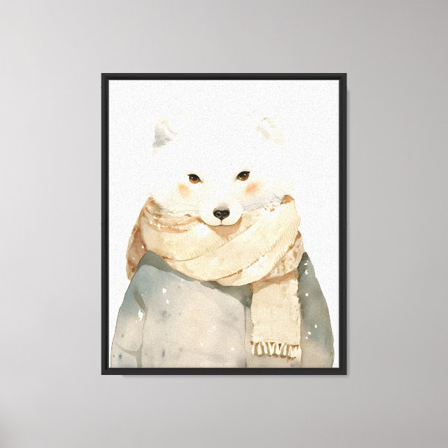 whimsical Arctic Fox Watercolor Nursery Wall Art  (Front)