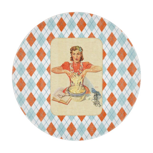 Whimsical Argyle Vintage Cook Cutting Board (Front)