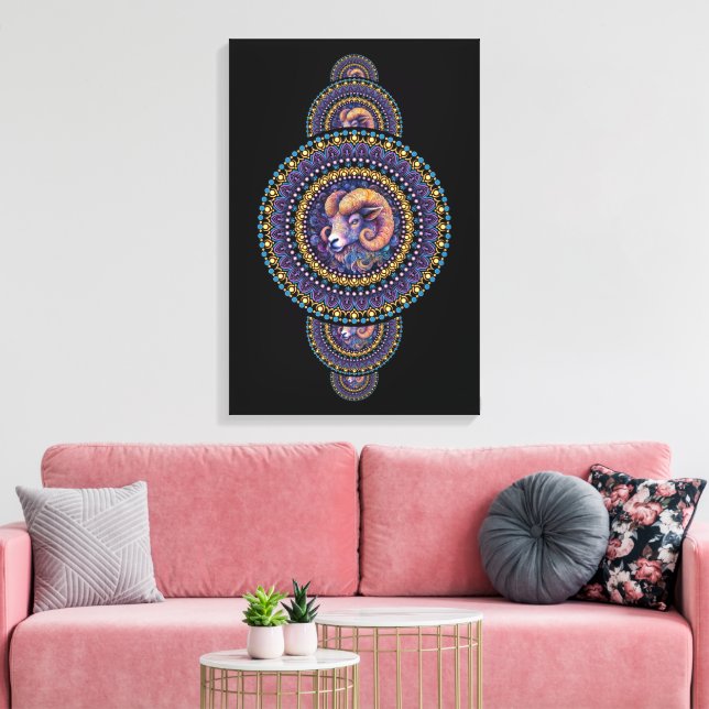 Whimsical Aries Ornamental Mandala Canvas Wall Art (Insitu(LivingRoom))