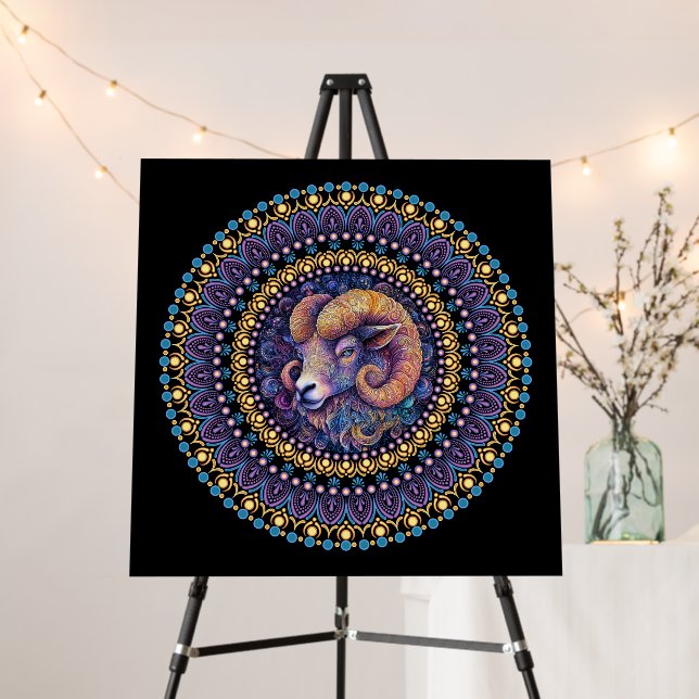 Whimsical Aries Zodiac Dot Mandala Wall Art Foam Board (In Situ (Stand))
