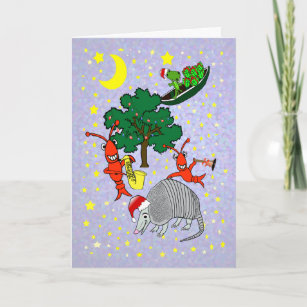 Whimsical Armadillo Crawfish Gator Xmas Holiday Card