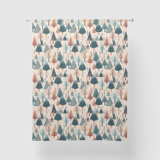 Whimsical Art Deco Mountain Trees Pattern Sheer Curtains (Front)