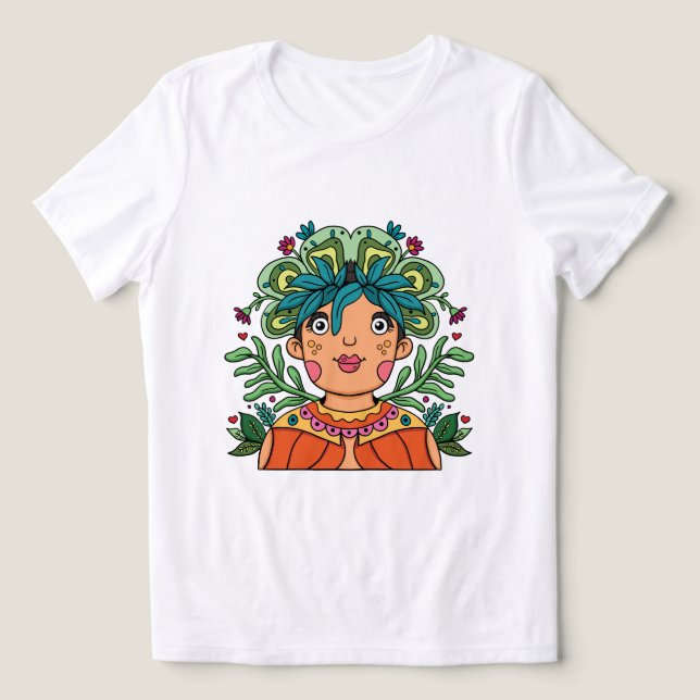 Whimsical Art Girl with Floral Crown Tri-Blend Shirt (Design Front)