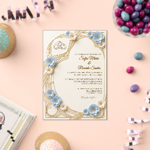 Whimsical Art Nouveau Blue Gold Acrylic Wedding Invitations