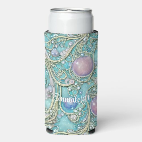 Whimsical Art Nouveau Monogrammed Seltzer Can Cooler