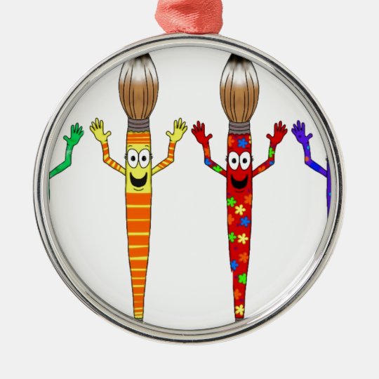Whimsical Art Paintbrush paint Brush Cute Set Four Metal Ornament