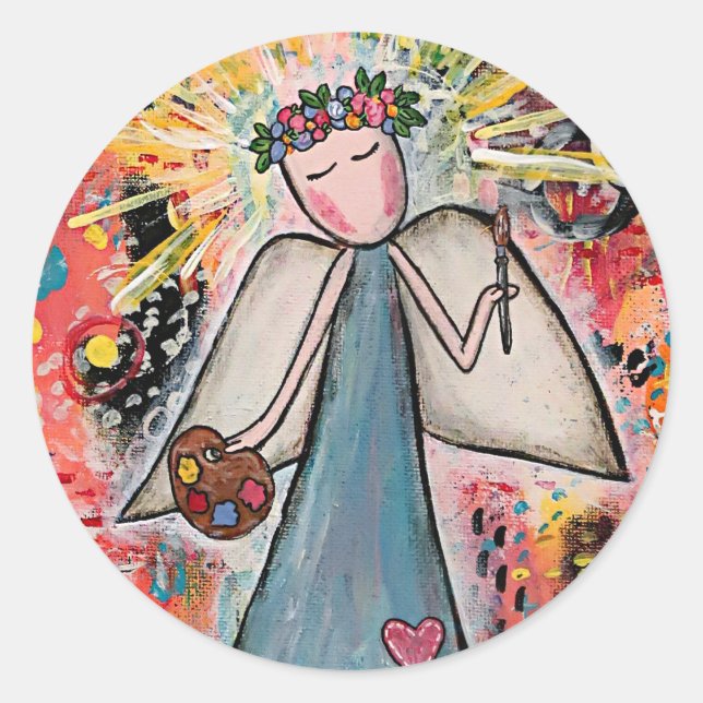 Whimsical Artist Classic Round Sticker (Front)