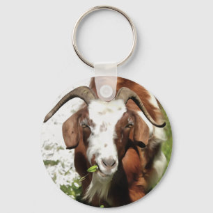 Whimsical Artistic Portrait Of A Goat Grazing Keychain